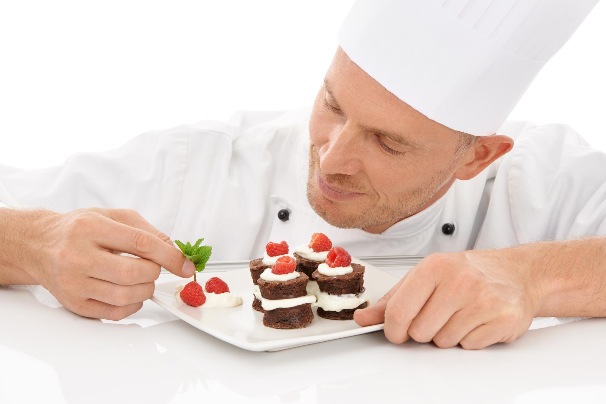 Participant plating a dessert